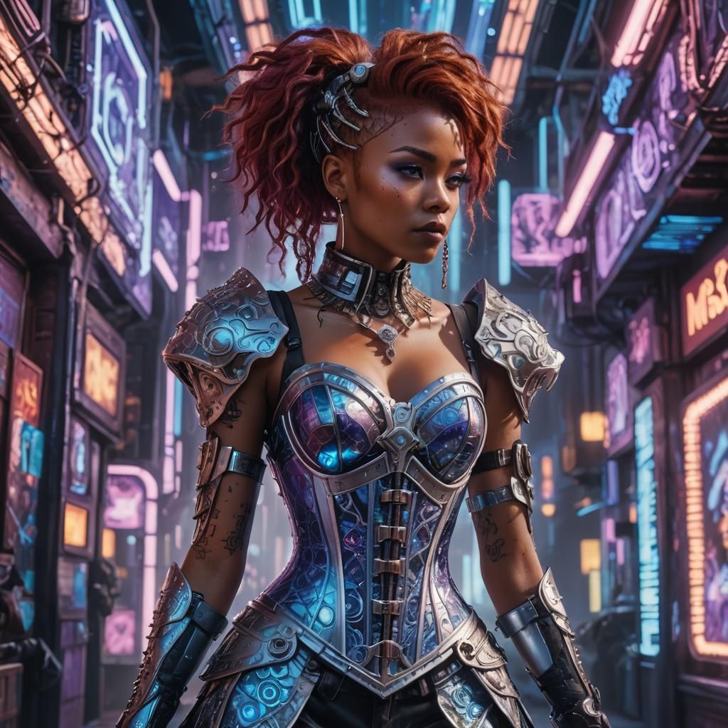Cyberpunk Redhead in Holographic World Concept Art