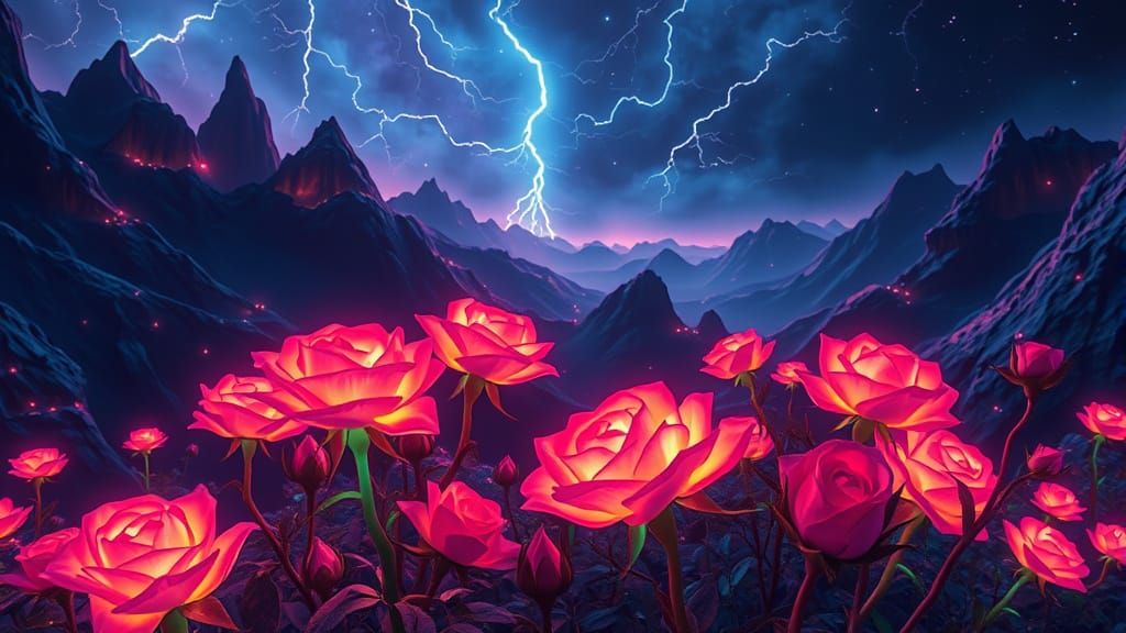Bioluminescent Rose Garden in Marvel Comic Style