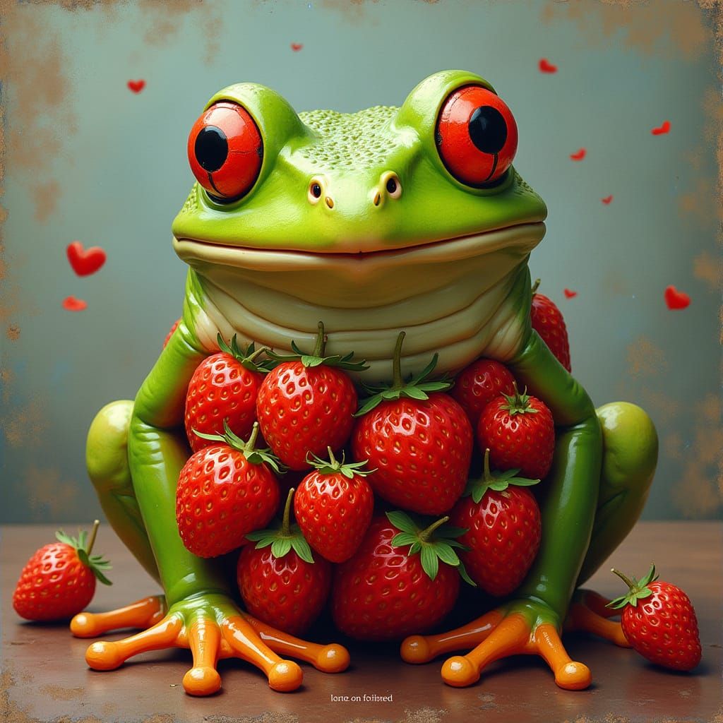 Frogs in Whimsical Strawberry Mosaic