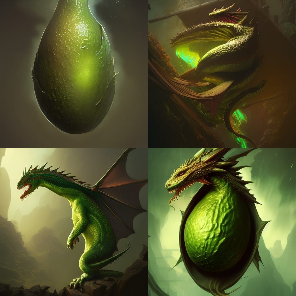 Avocado Dragon in Dark Fantasy Style
