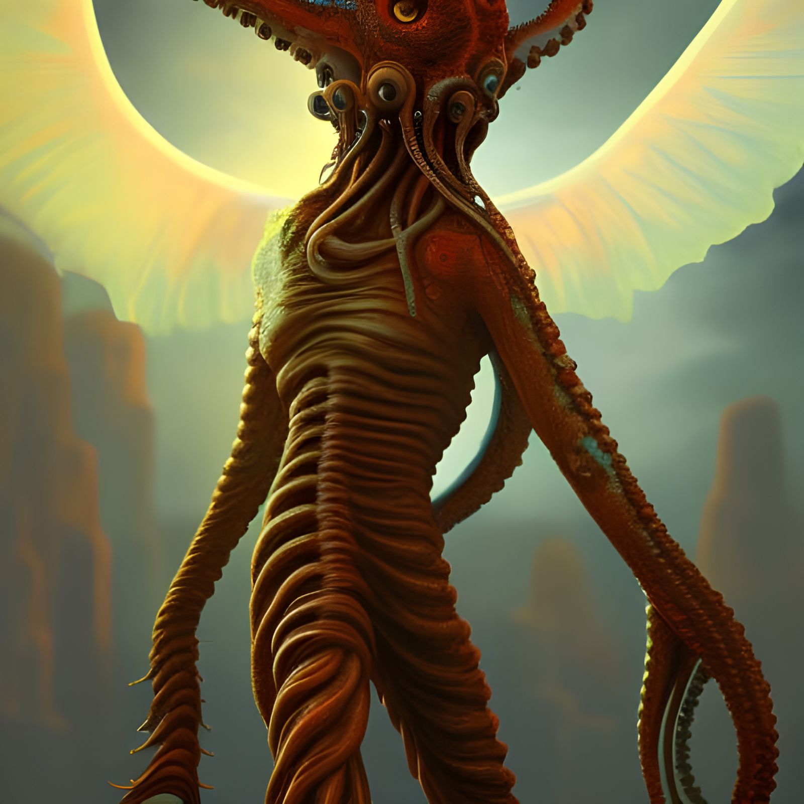 Cthulhu Mother Theresa Hybrid: Detailed Matte Painting