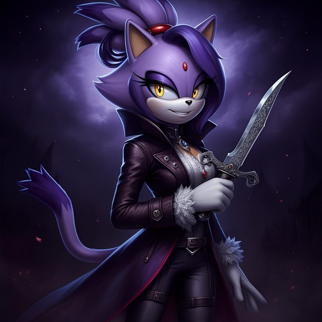 Gothic Blaze the Cat with Sultry Curves and Ornate Knife