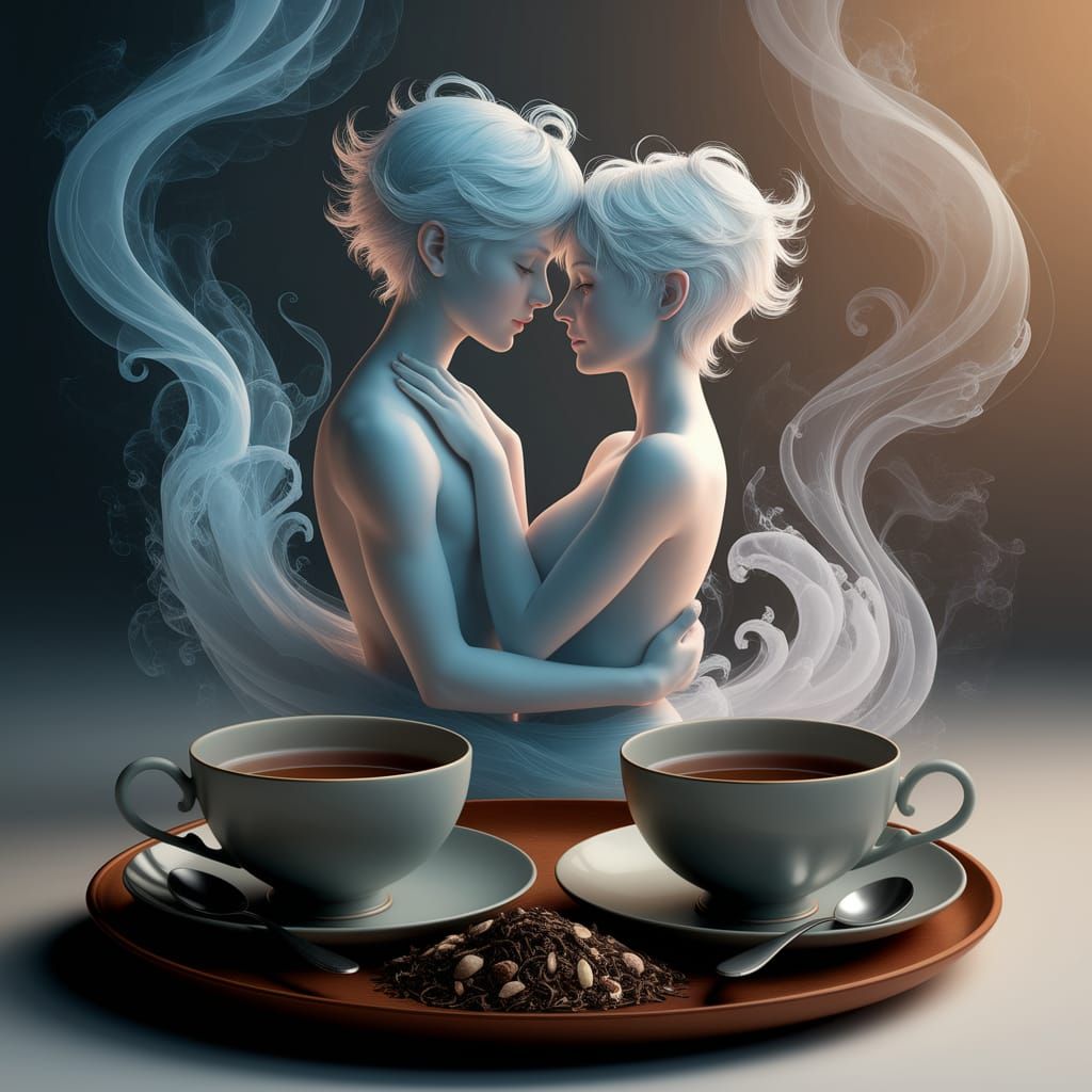 Ethereal Couple Embrace in Misty Digital Illustration
