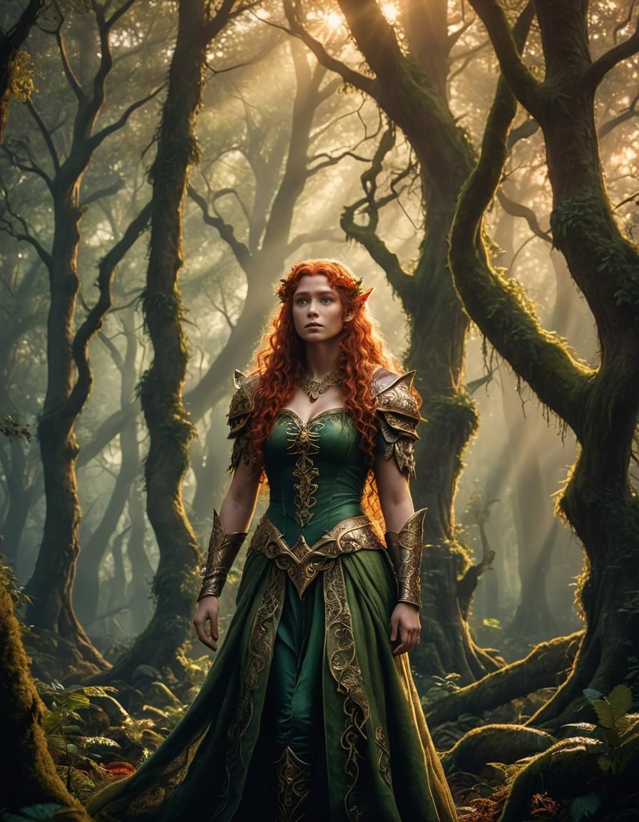 Voluptuous Elf in Mystical Forest: Fantasy Art