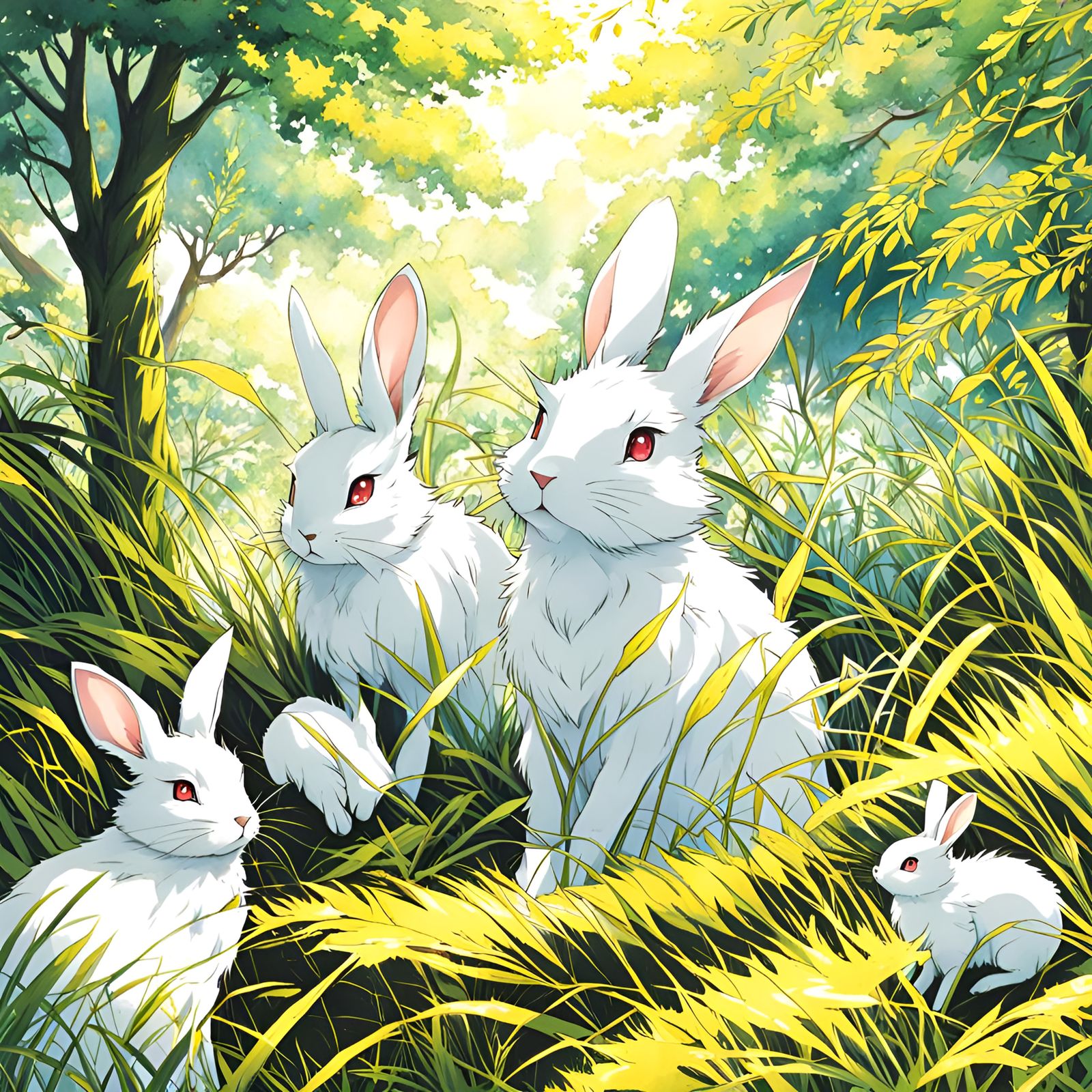 Wild Rabbits in Anime Style