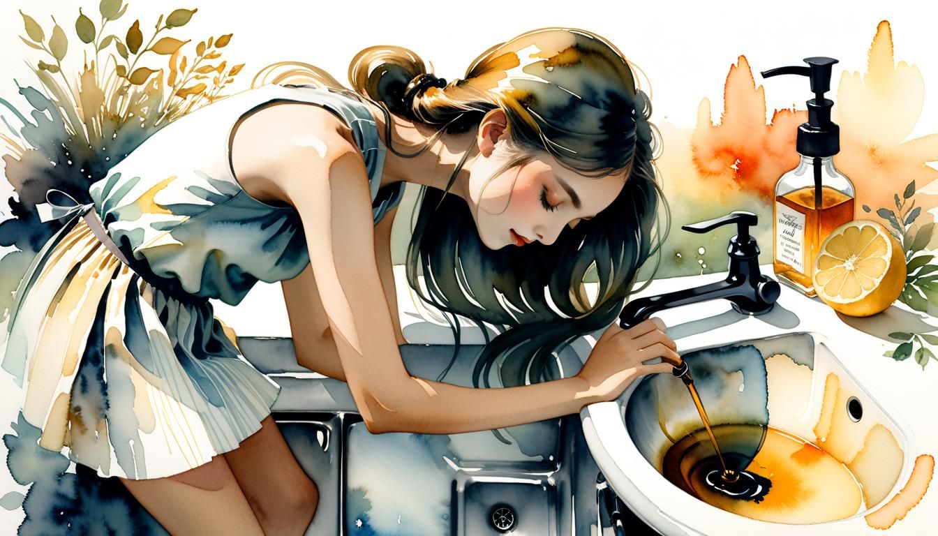 Ethereal Ink Wash Illustration of Winking Woman