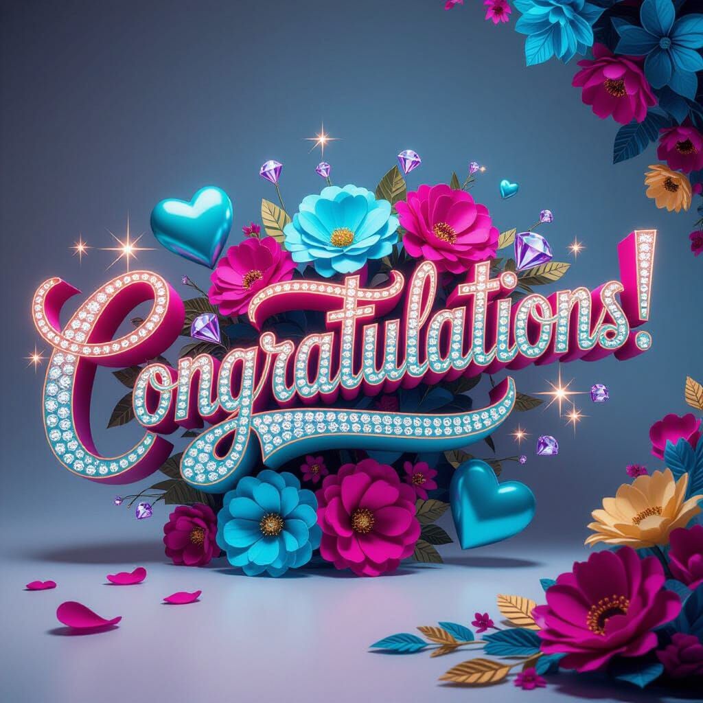 A 3D render of the text "CONGRATULATIONS!" in an ornate scri...