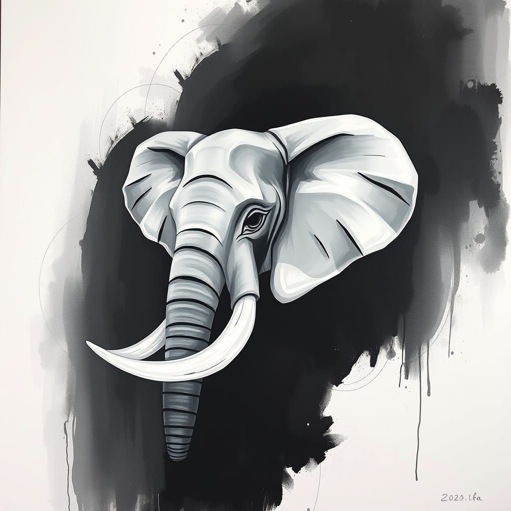 Elegant Elephant in Monochromatic Minimalist Art