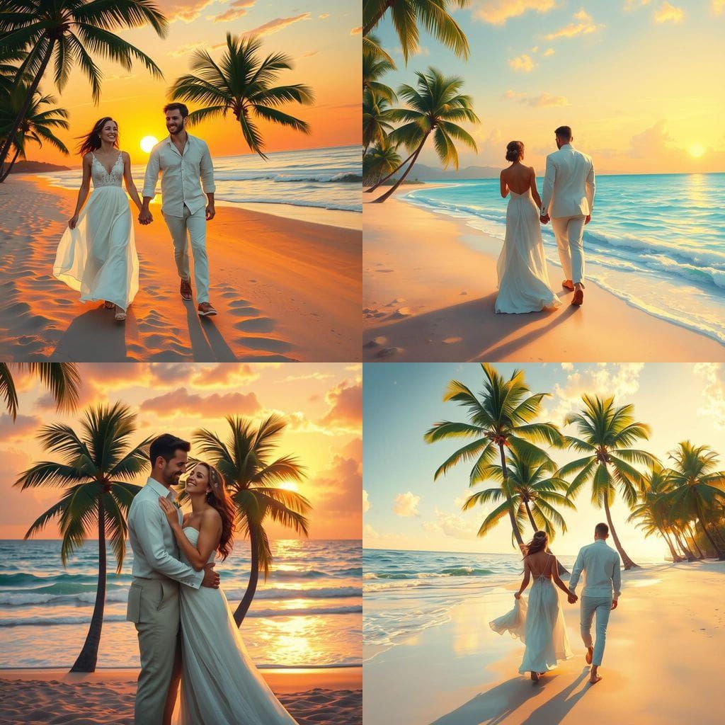 Love in Tropical Paradise at Sunset