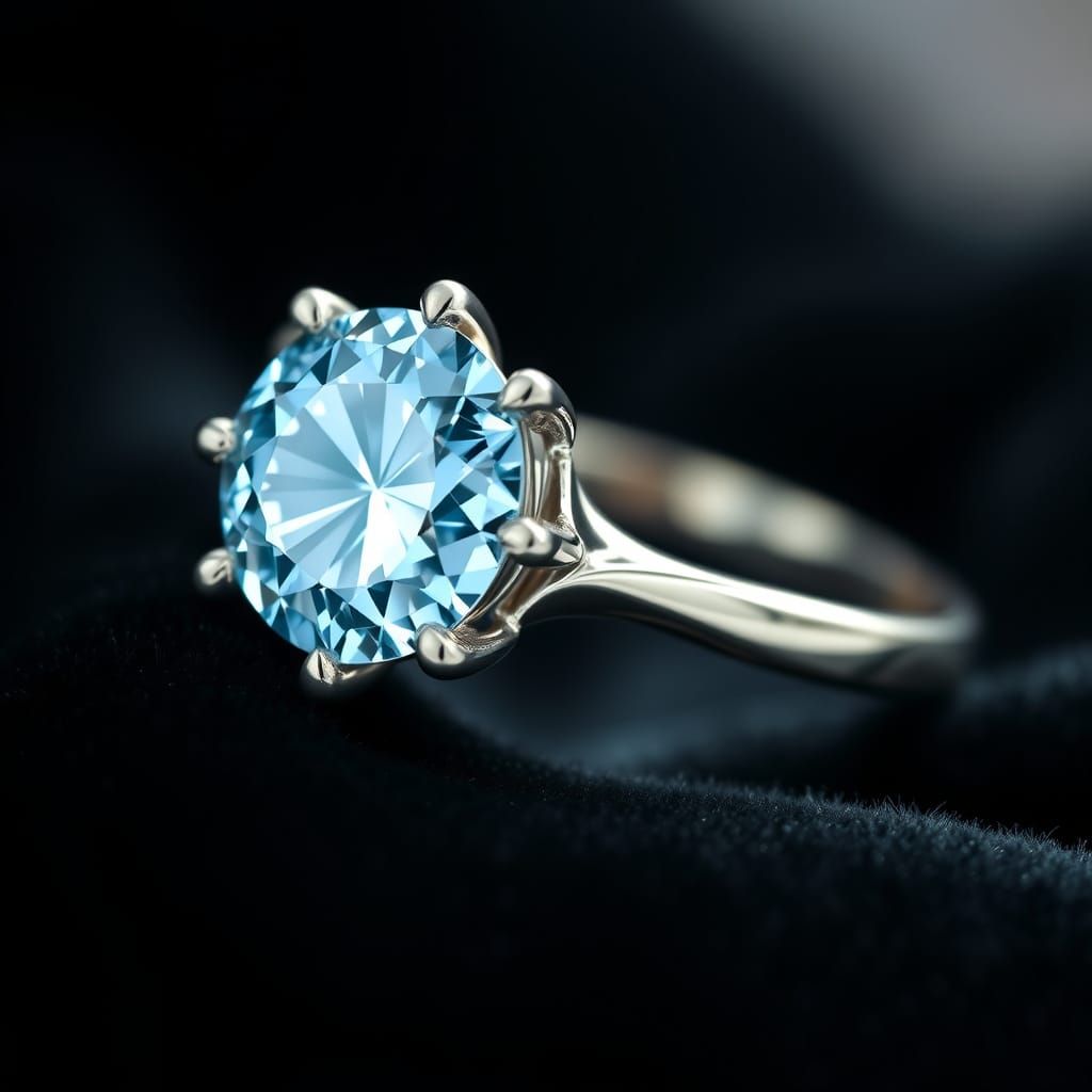 Luxurious White Gold Engagement Ring with Radiant Blue Diamo...