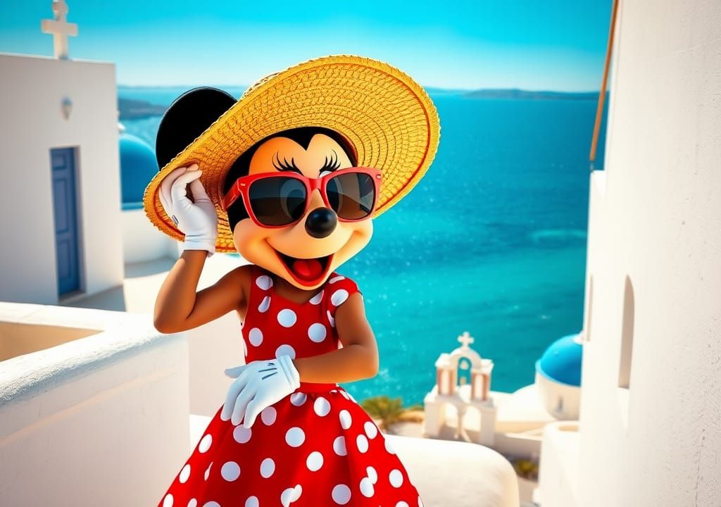 Minnie Mouse in Greece: 1950s Panavision Movie Still