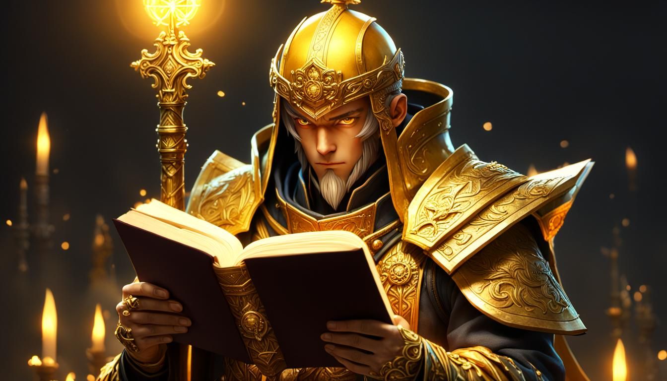 Anime Warrior with Bishop's Staff in Golden Light