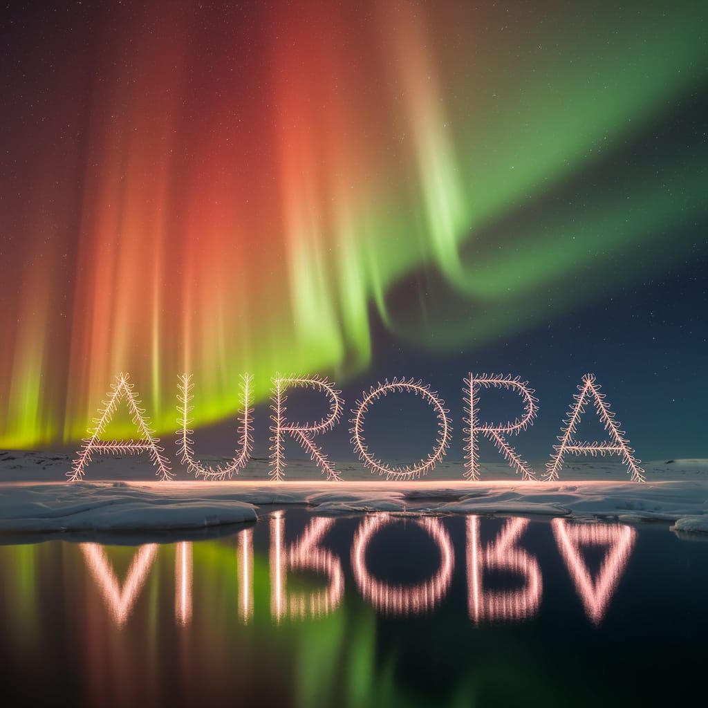 Aurora Borealis Word Art Above Arctic Tundra