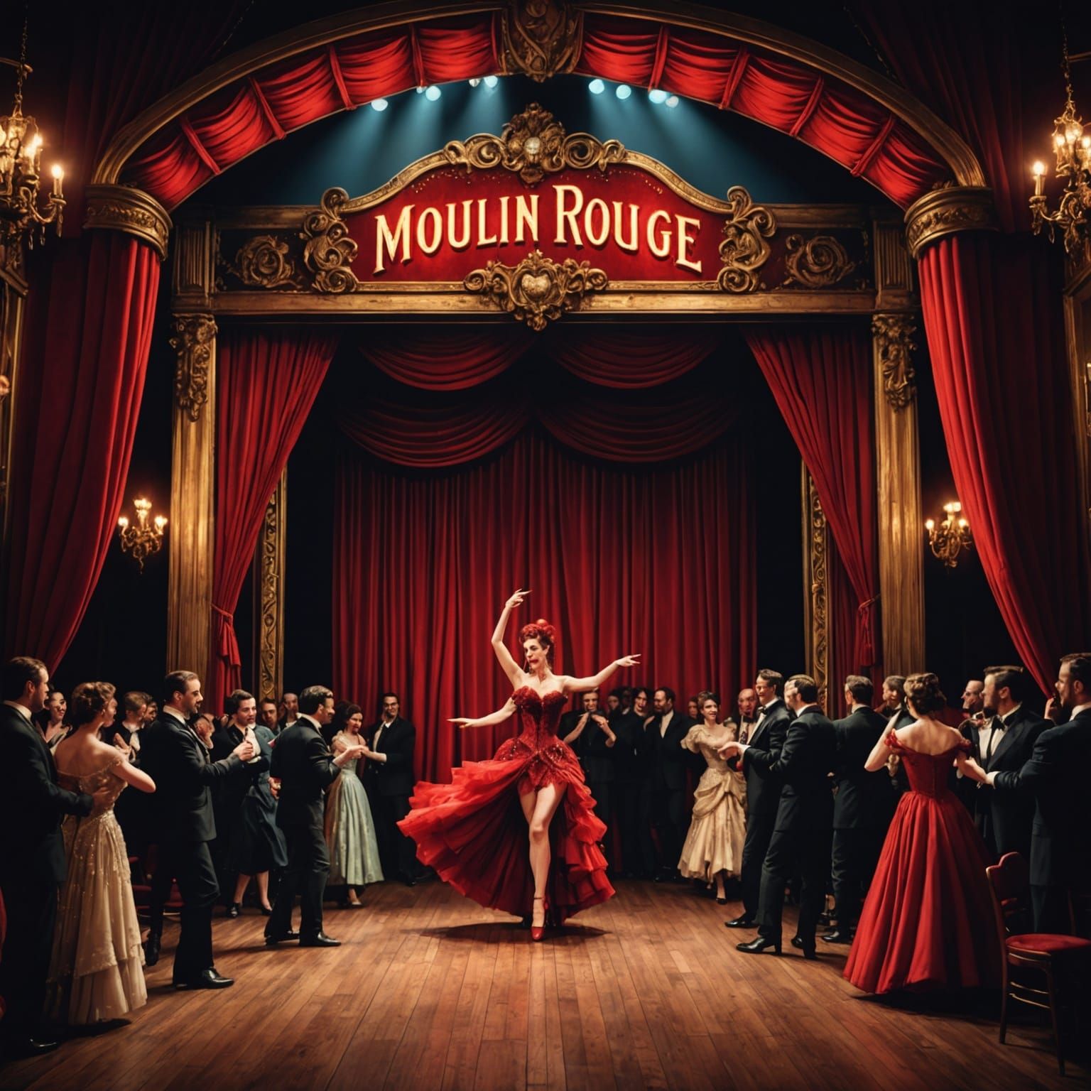 Burlesque Dancers on Moulin Rouge Stage