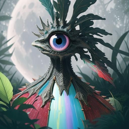 Alien Creature in Red Mushroom Forest