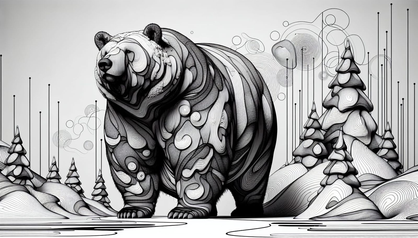Alluring Obese Kodiak Bear: 3D Black and White Portrait