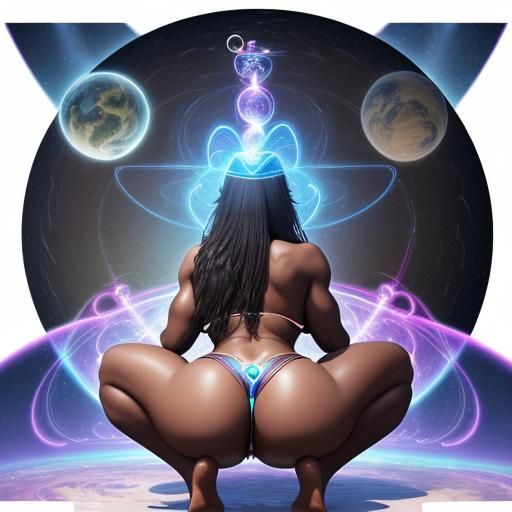 Gigantic Goddess Creating Earth: Astral Cosmic Illustration