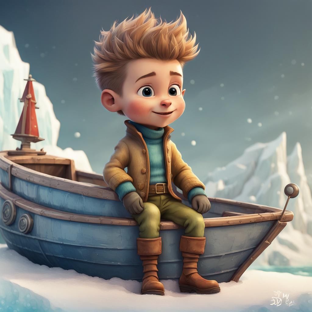 Whimsical Prince Explorer in Antarctica as 3D Watercolor