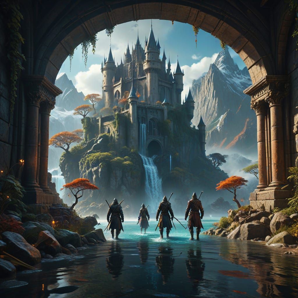 Heroic Fantasy Adventurers Face Hydra in Epic Battle