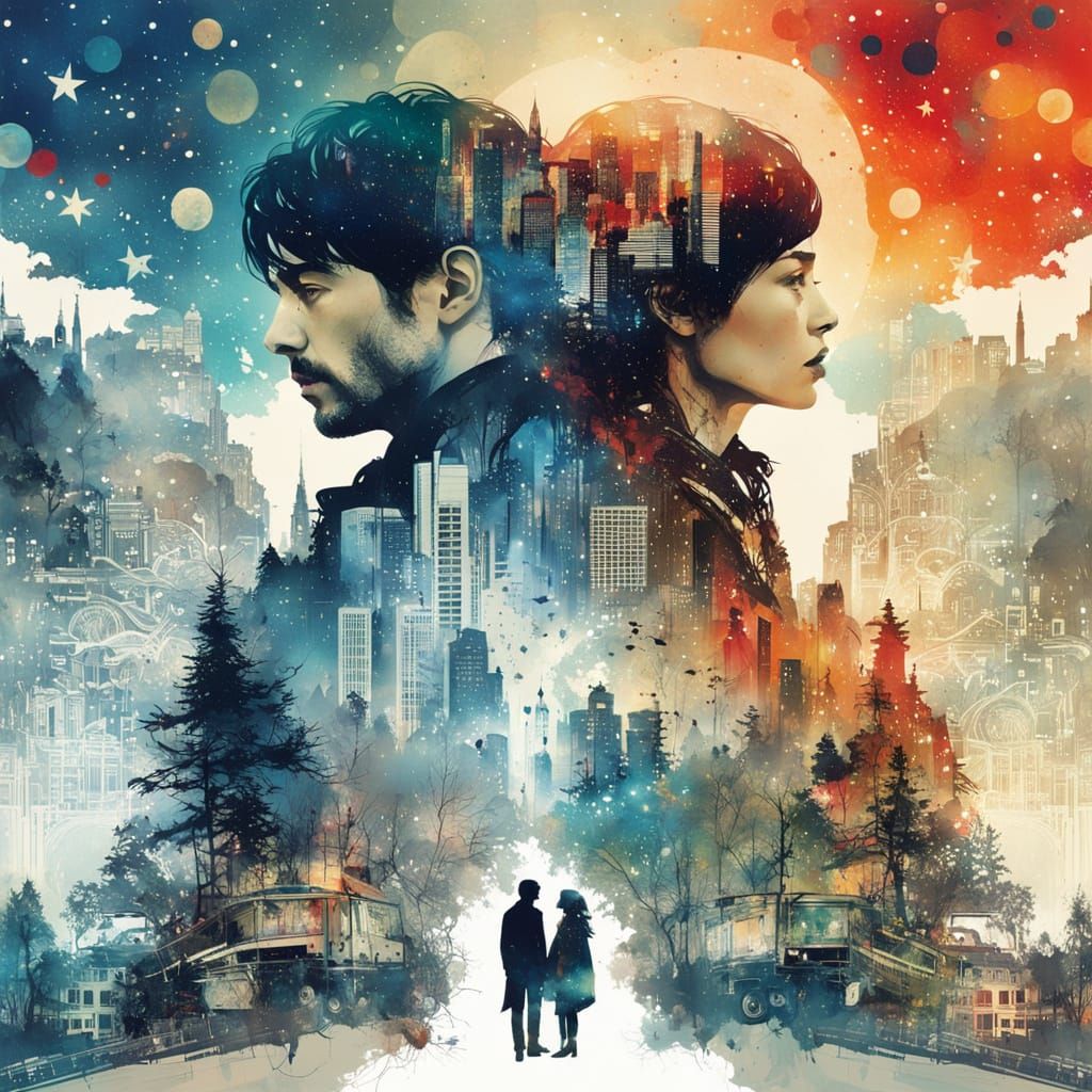 Galaxy Merges with Cityscape in Double Exposure Art