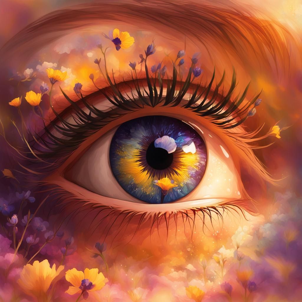 Vibrant Eye Reflecting Wildflower Landscape