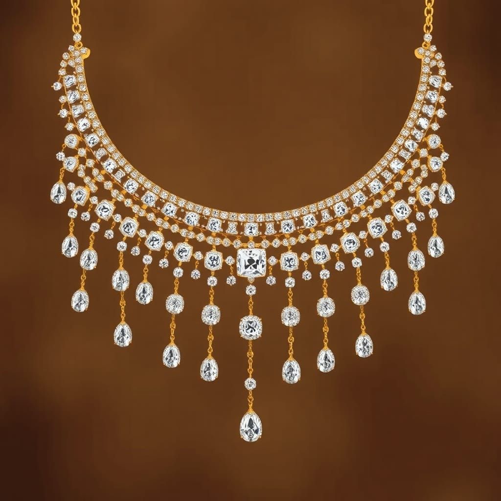 Diamond Gold Fringe Necklace in Art Deco Style