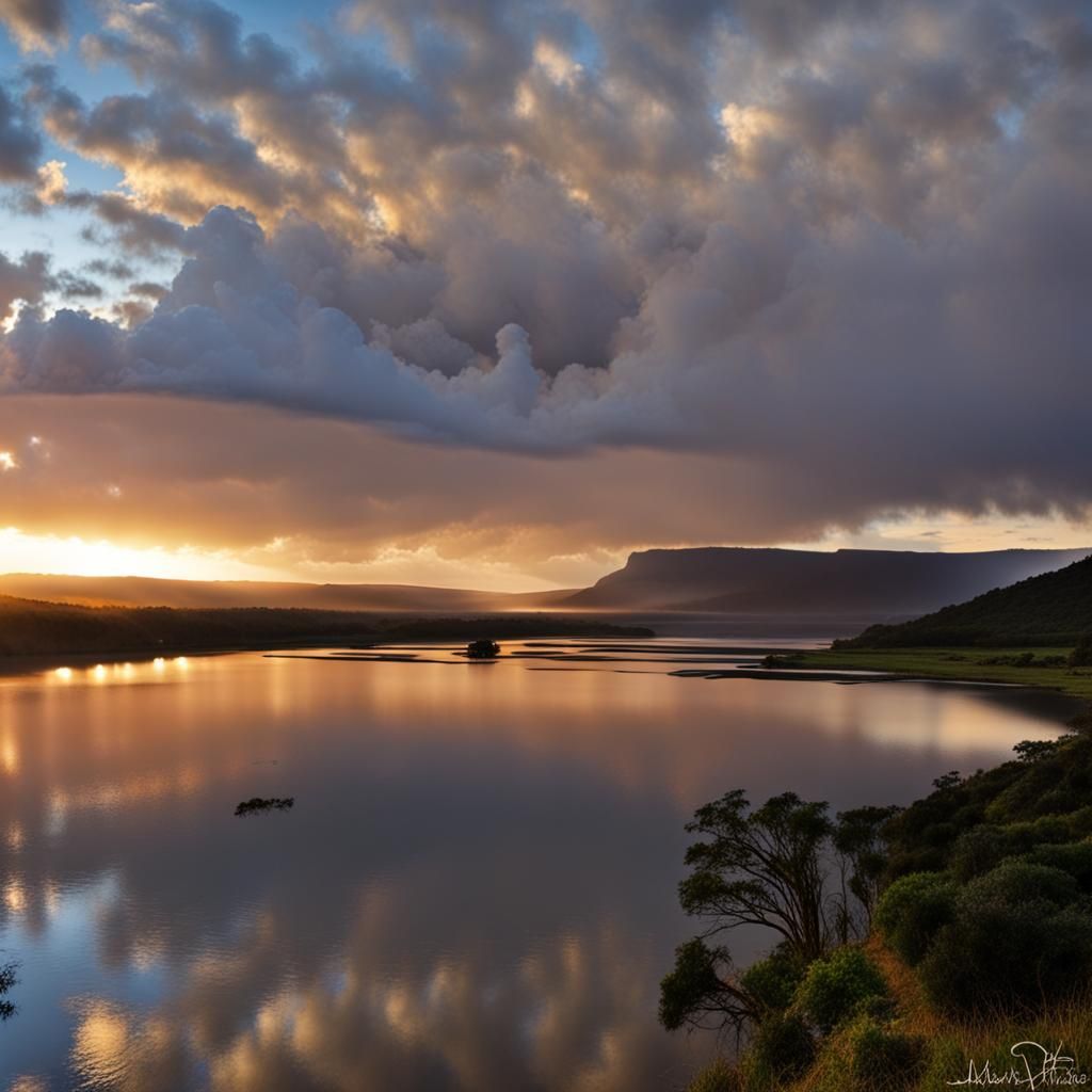 Picturesque Sunrise Over Hartebees Dam, South Africa
