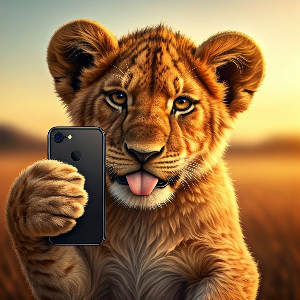 Lion Cub Takes Playful Selfie With Tongue Out