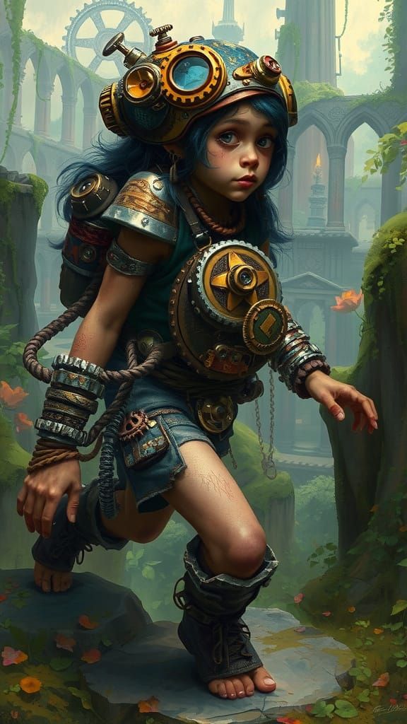 Steampunk Neanderthal Explorer in Lost City