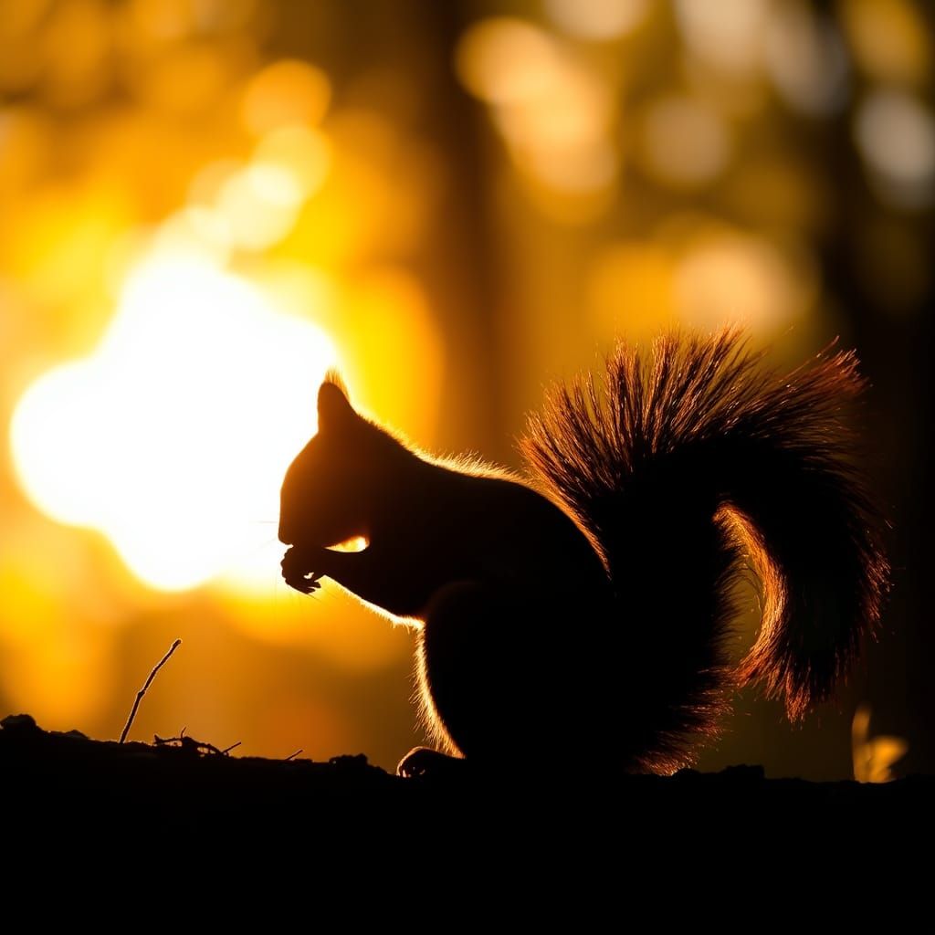 Shadow Squirrel in Sunlit Forest: Fine Art Photography