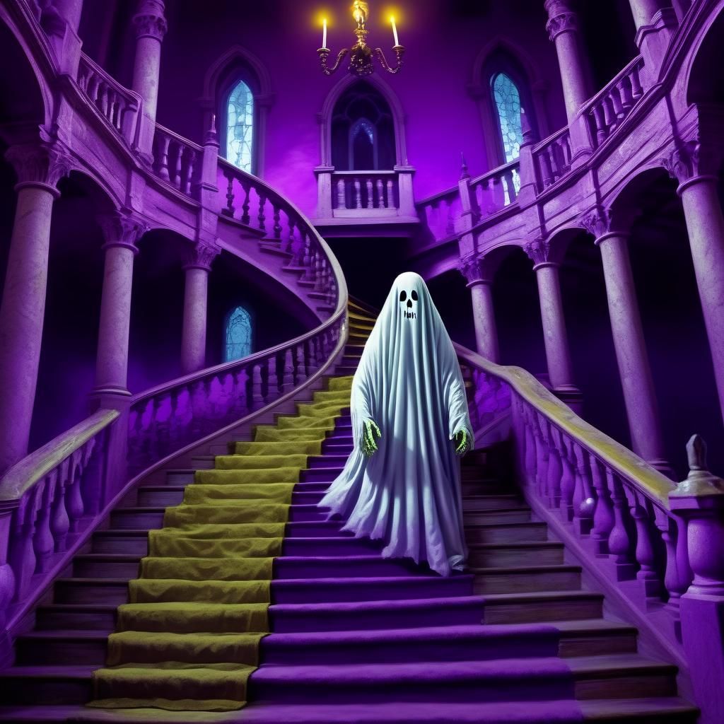 Ghostly Figure on Purple Castle Staircase