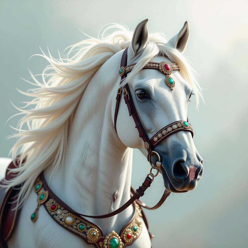Majestic White Horse with Ornate Bridle