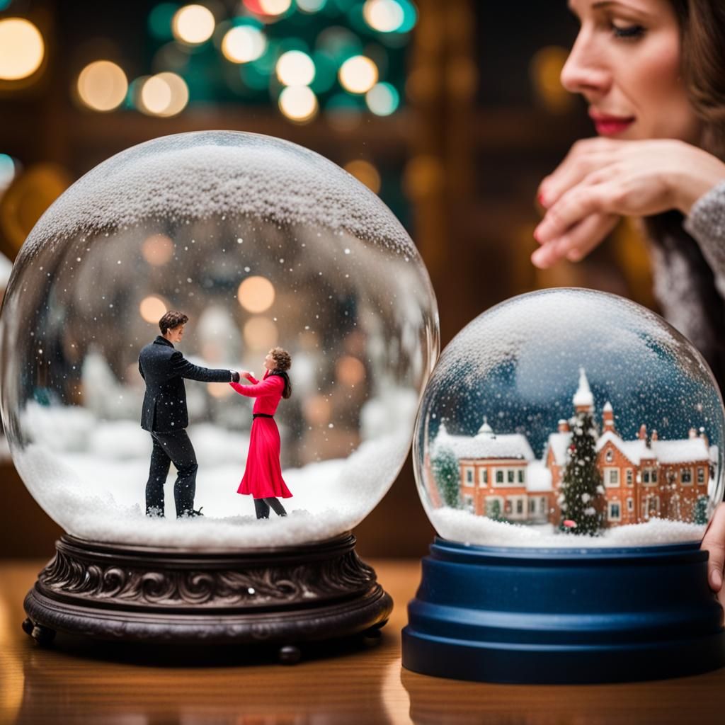 Woman and Dancing Man in Snow Globe Photo