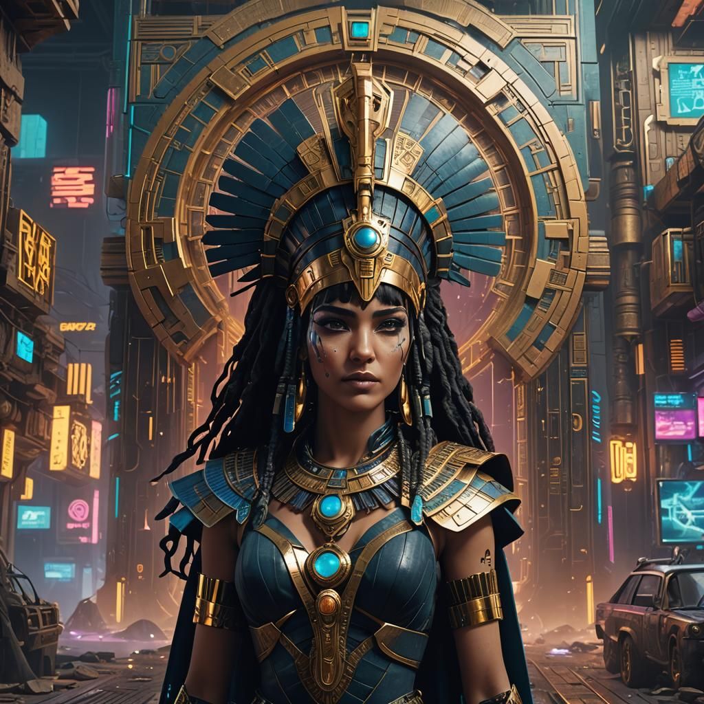 Cyberpunk Cleopatra: Detailed Matte Painting