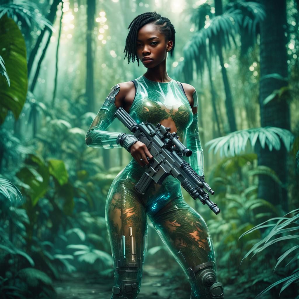 Cyberpunk Soldier in Jungle Environment
