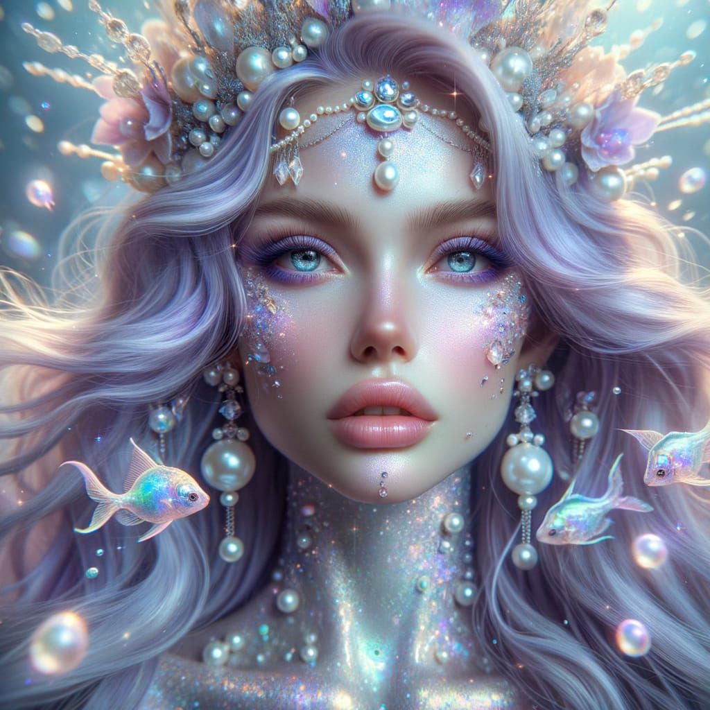 Ethereal Underwater Princess Portrait with Pearl Crown