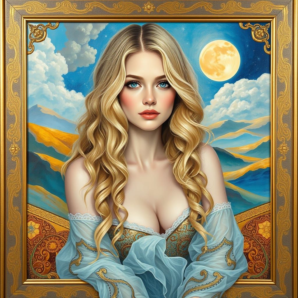 Luminous Blonde Woman in Dreamlike Oil Painting