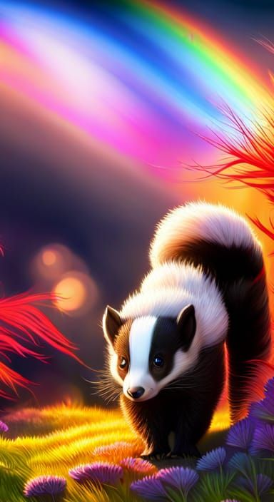 Skunk with rainbow background