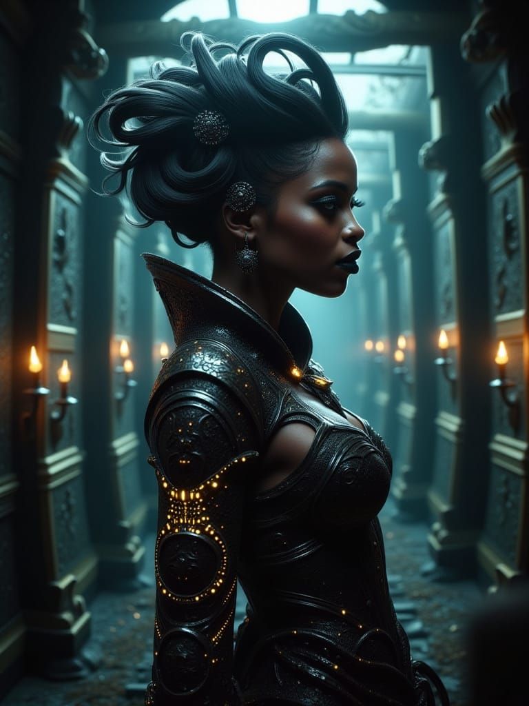 Cybernetic Woman in Haunted Mansion, Metallic Armor