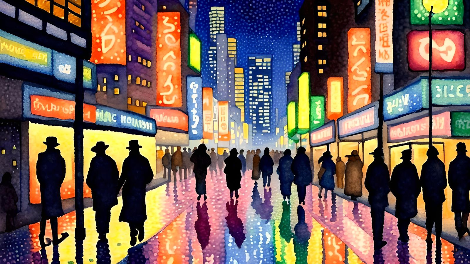 Tokyo by night - inspired by  Georges Seurat and Paul Signac