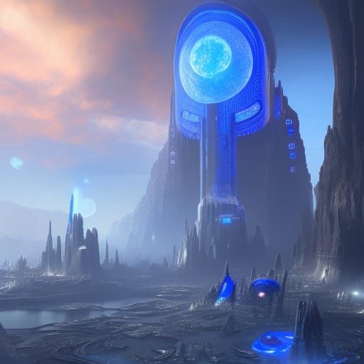 Futuristic City Floating in Blue Lava