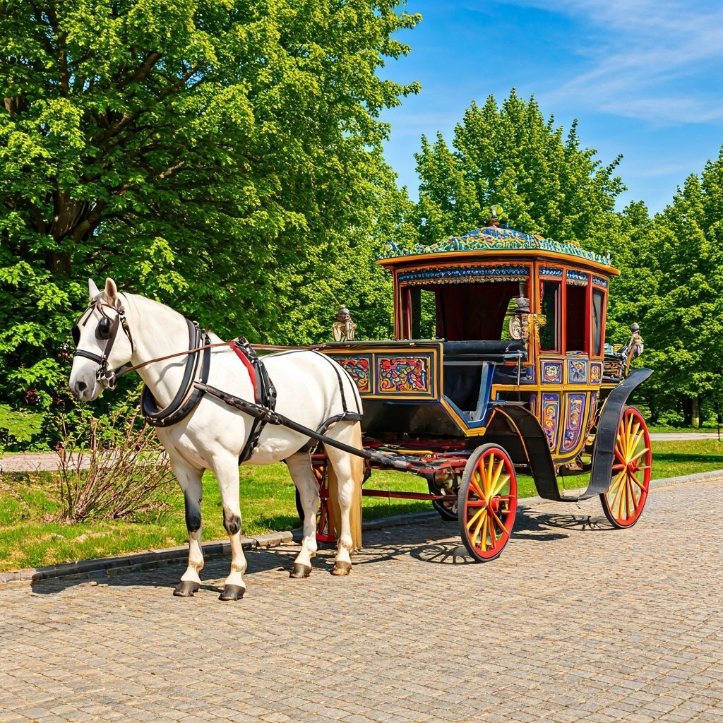 Antique Horse-Drawn Carriage Against Landscape