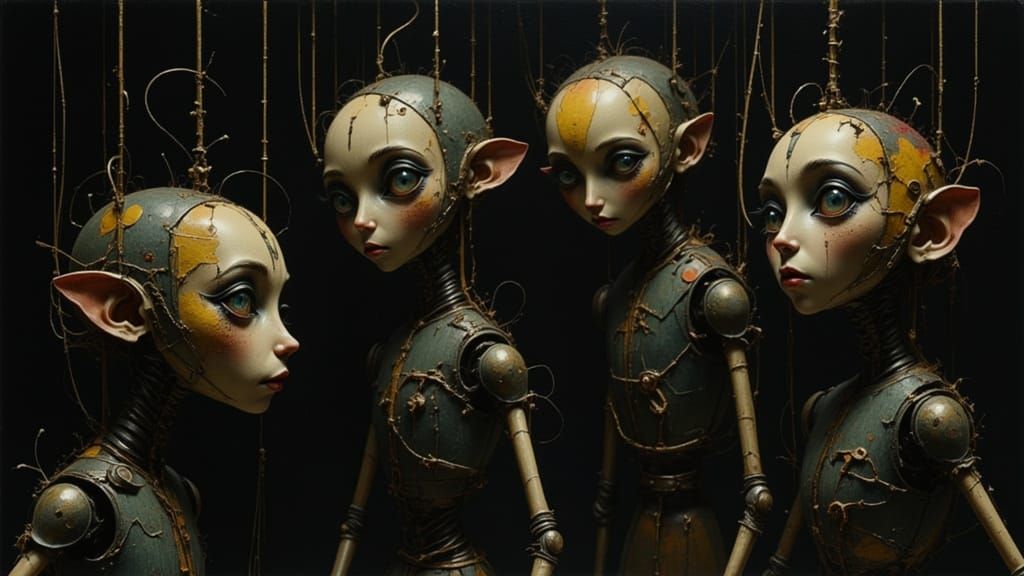 Marionette Puppets Close-Up with Dramatic Lighting