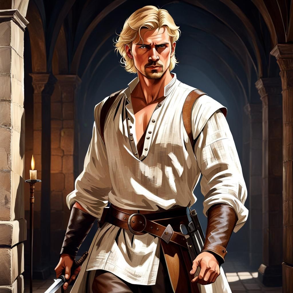 Medieval Mercenary Portrait with Sabers