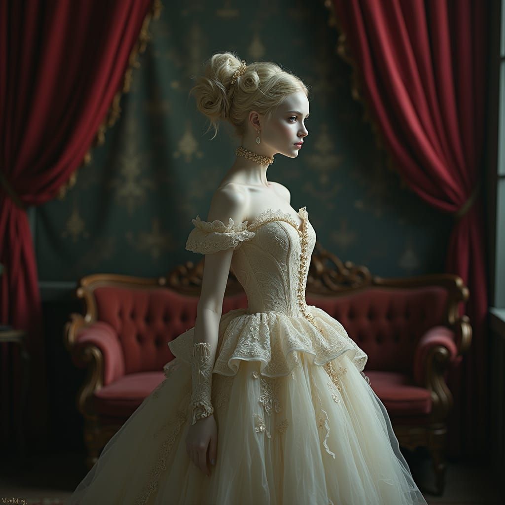 Surrealist Portrait of a Victorian Doll in an Antique Study