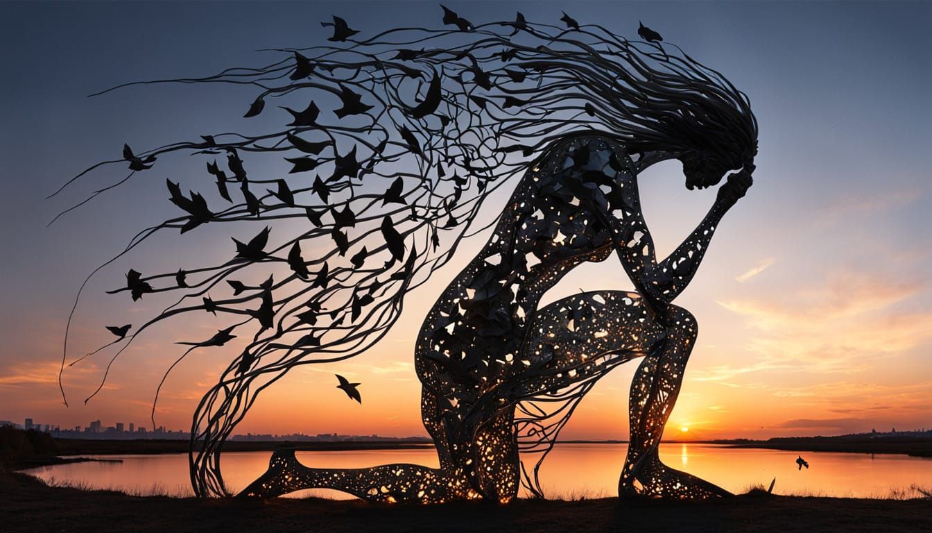 Surreal Fragmented Collage of Strength and Resilience in a D...