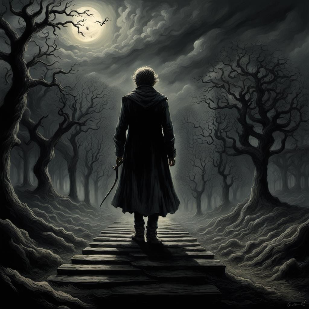 Emotional Boy in Shadows: A Gustave Doré Horror