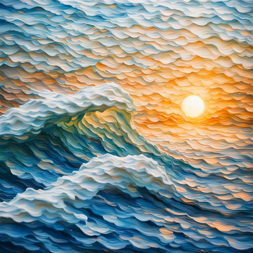 Dynamic Japanese Waves Impasto Painting