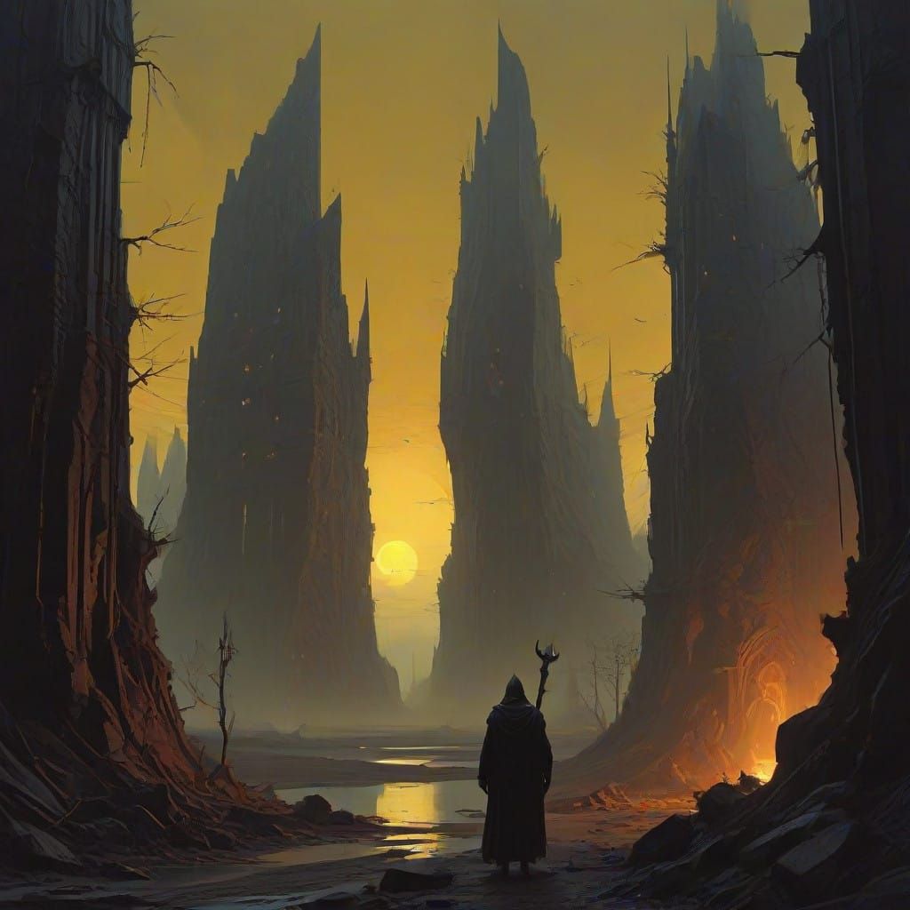 Fantasy Realm on the Brink of Collapse in Dark Gothic Style