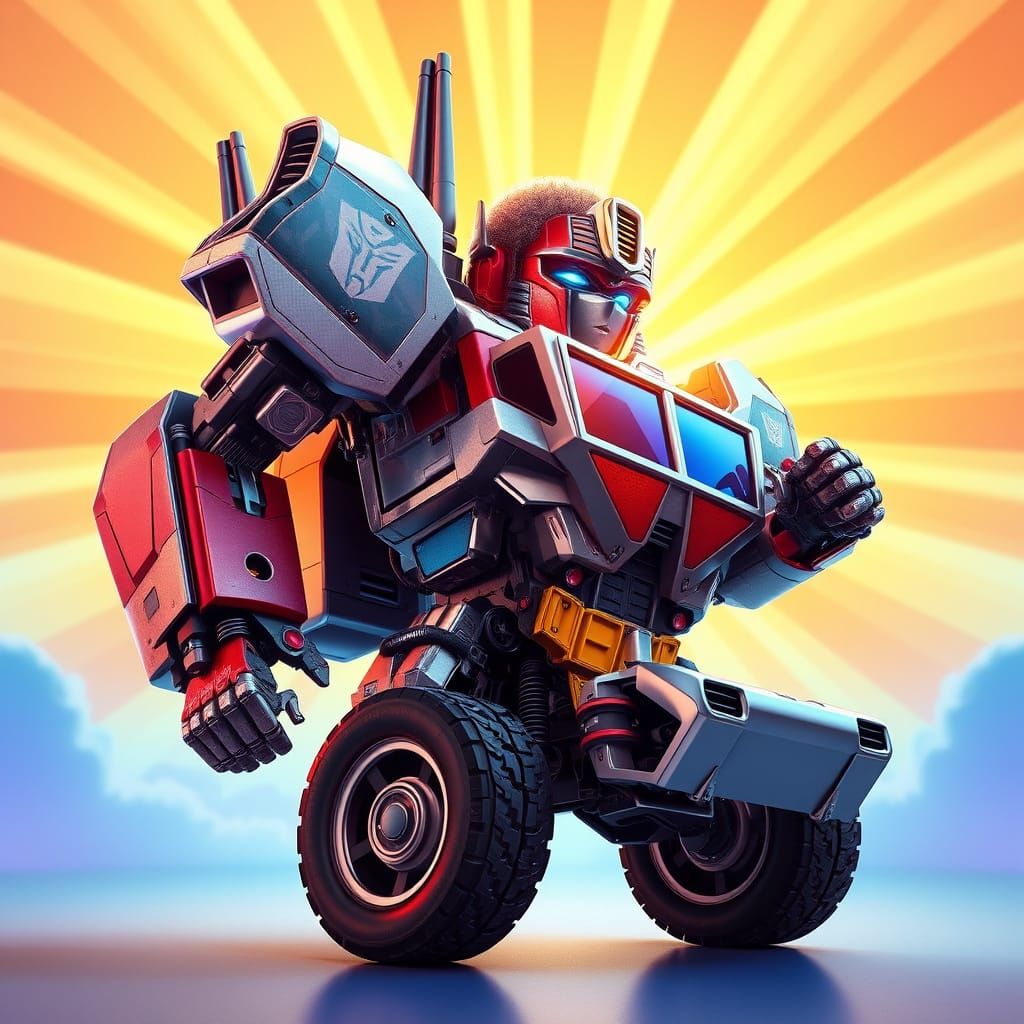 Bob Ross as Cyberpunk Transformer in Vehicle Mode